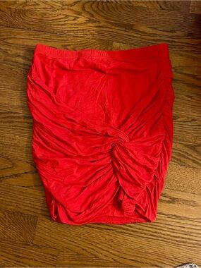 Red Ruched Knot Bodycon Mini Skirt